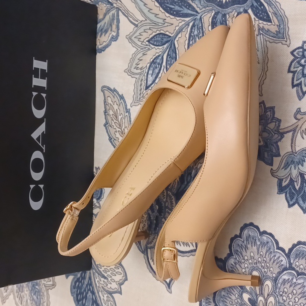 New Coach Jillian Beachwood  Slingback Heels Great Neutral SZ 6.5B - Picture 10 of 16